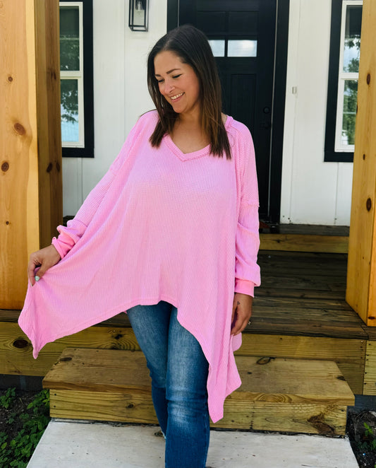 Sweet Stitch Hi-Lo Waffle Knit Top