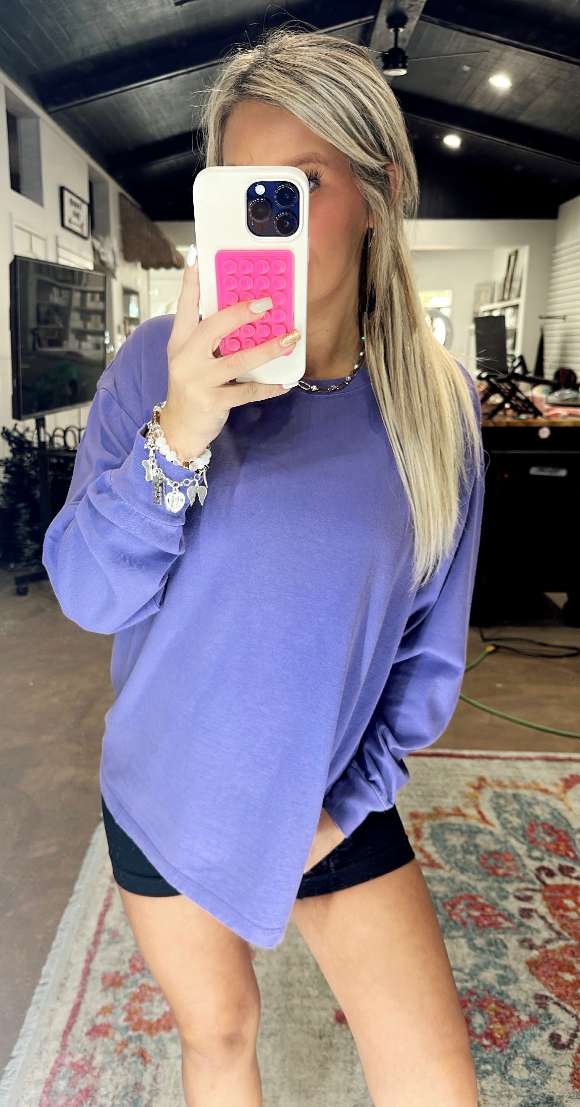 Purple Oversized Long sleeve Basic T shirt