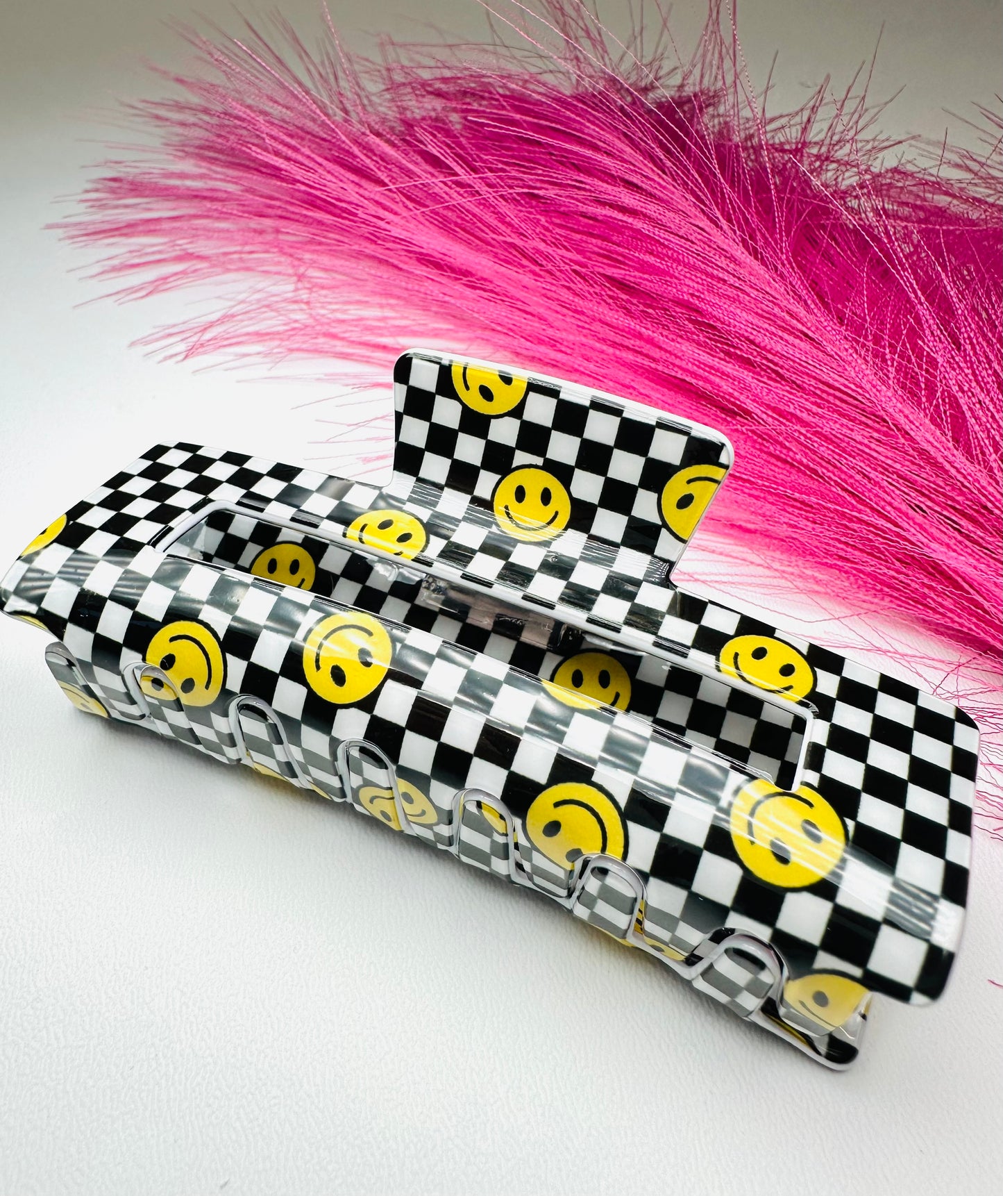 Jumbo Checkered Smiley Hair Claw Clip