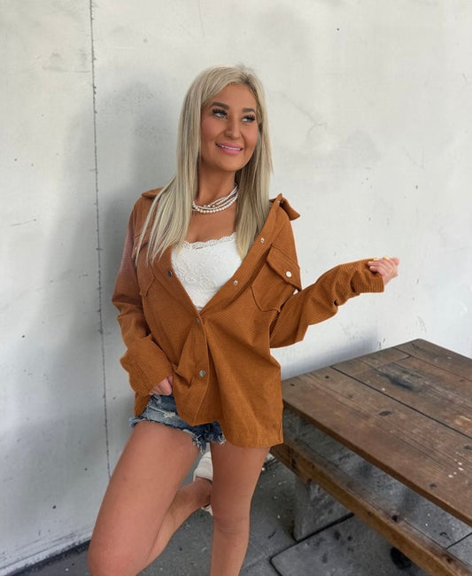 Woodland Relax Ribbed Shacket Top