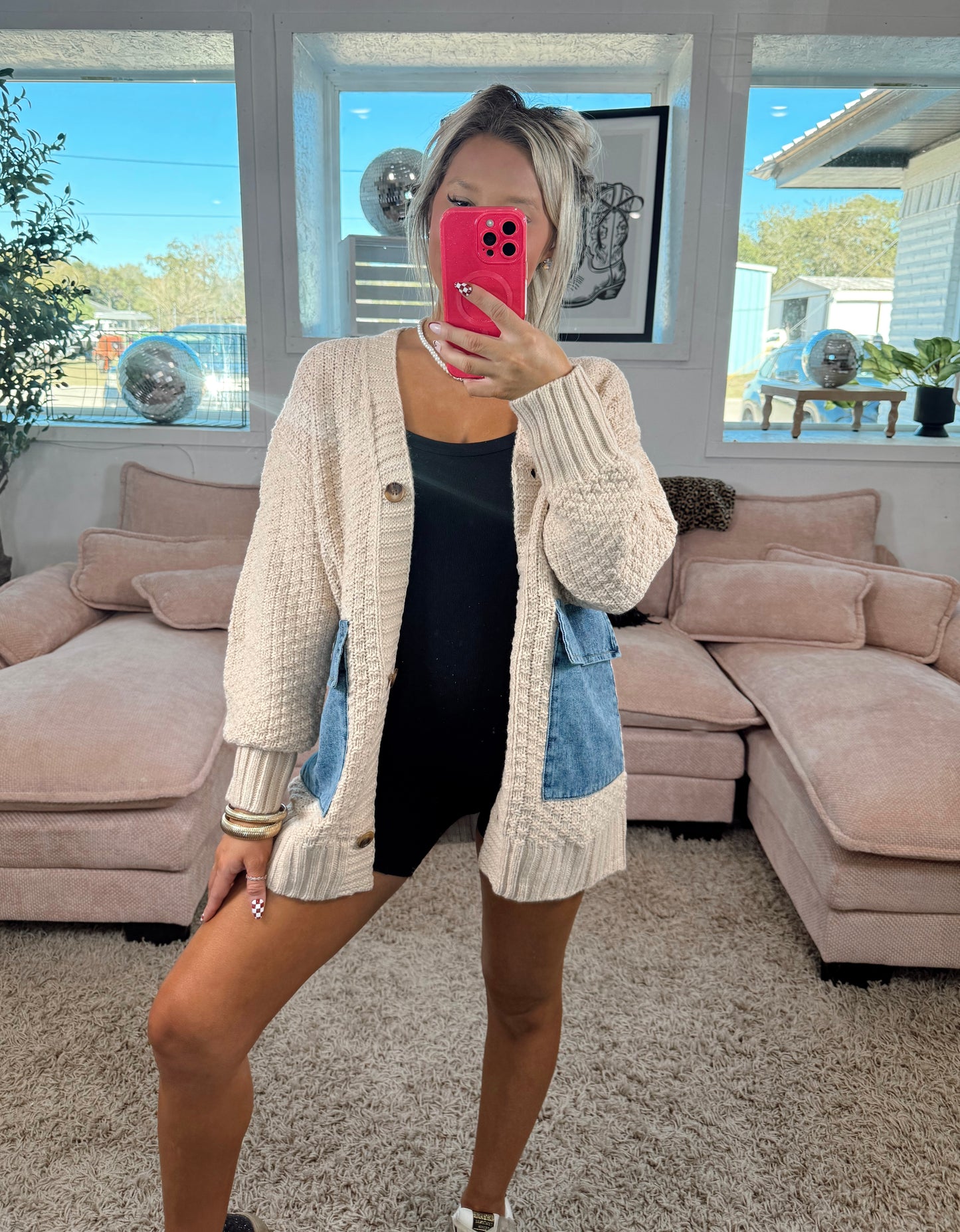 Patch And Thread Open Cardigan Top