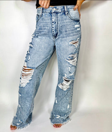 Victoria Vintage Distressed Flare Jean