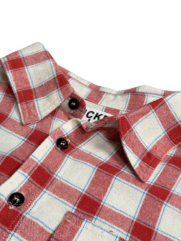 Frayed Edge Plaid Button Down Top