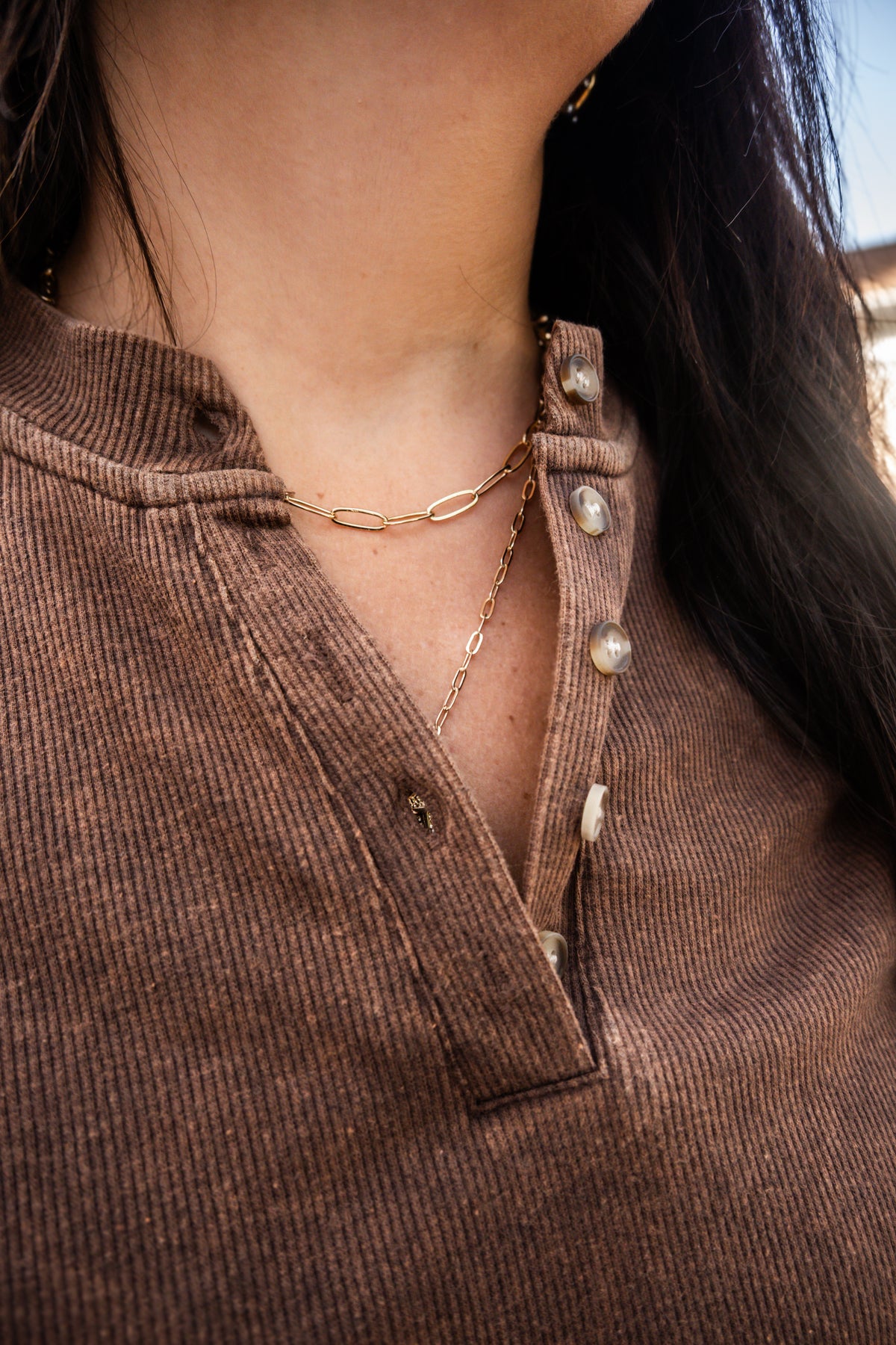 Henley Button Up Sweater Top