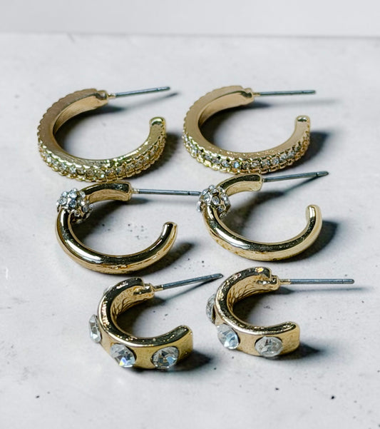 Gold-Tone Hug Hoop Trio Earing Set