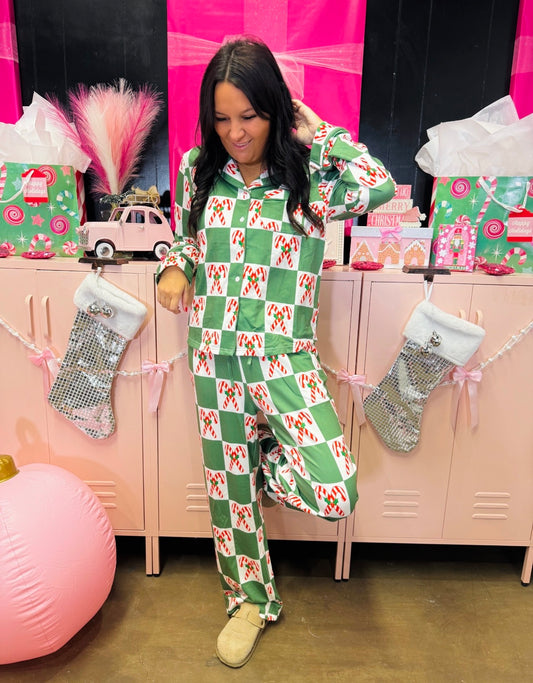 Peppermint Checkered Long Pajama Set