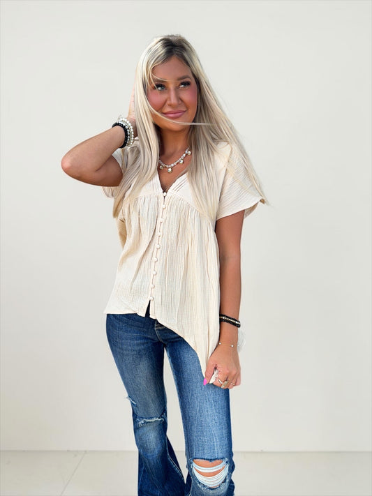 Oat Relaxed Button-Down Blouse
