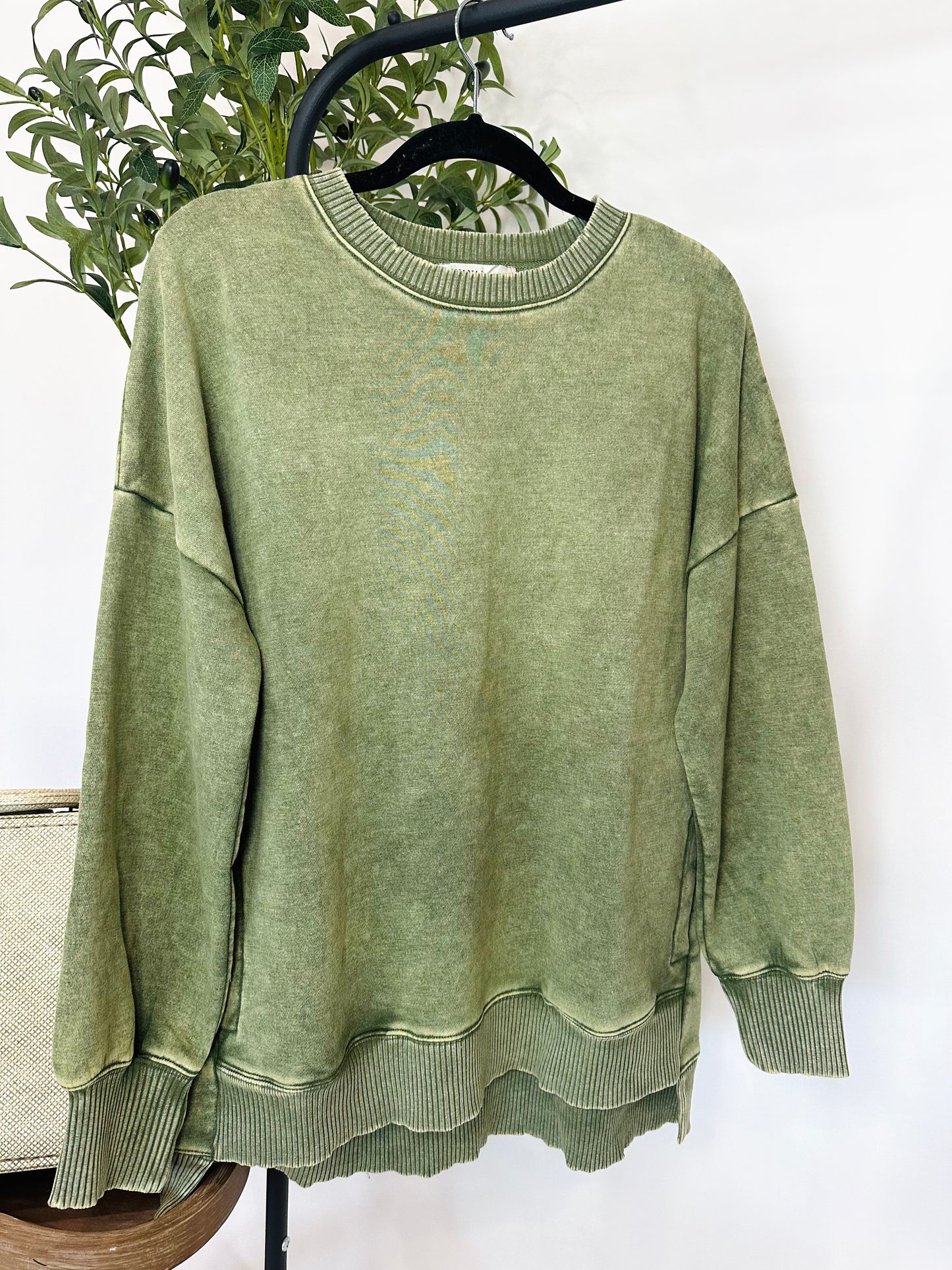 Hold Me Tight Acid Wash Crewneck Top