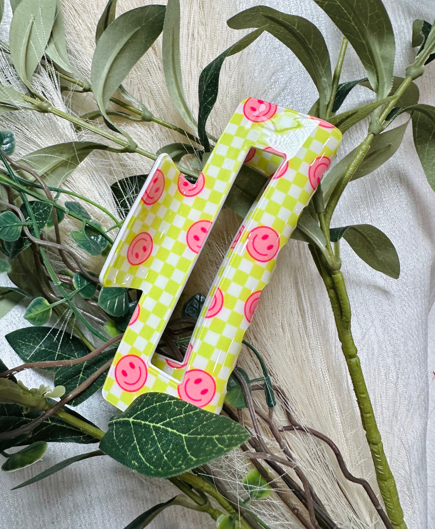 Jumbo Checkered Smiley Hair Claw Clip