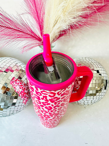 Rose Pink Leopard Print 40 oz Tumbler Cup