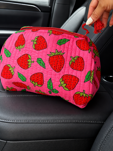 Little Strawberry Quilted Makeup Bag