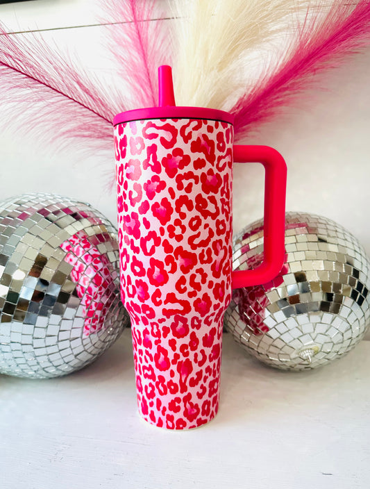 Rose Pink Leopard Print 40 oz Tumbler Cup
