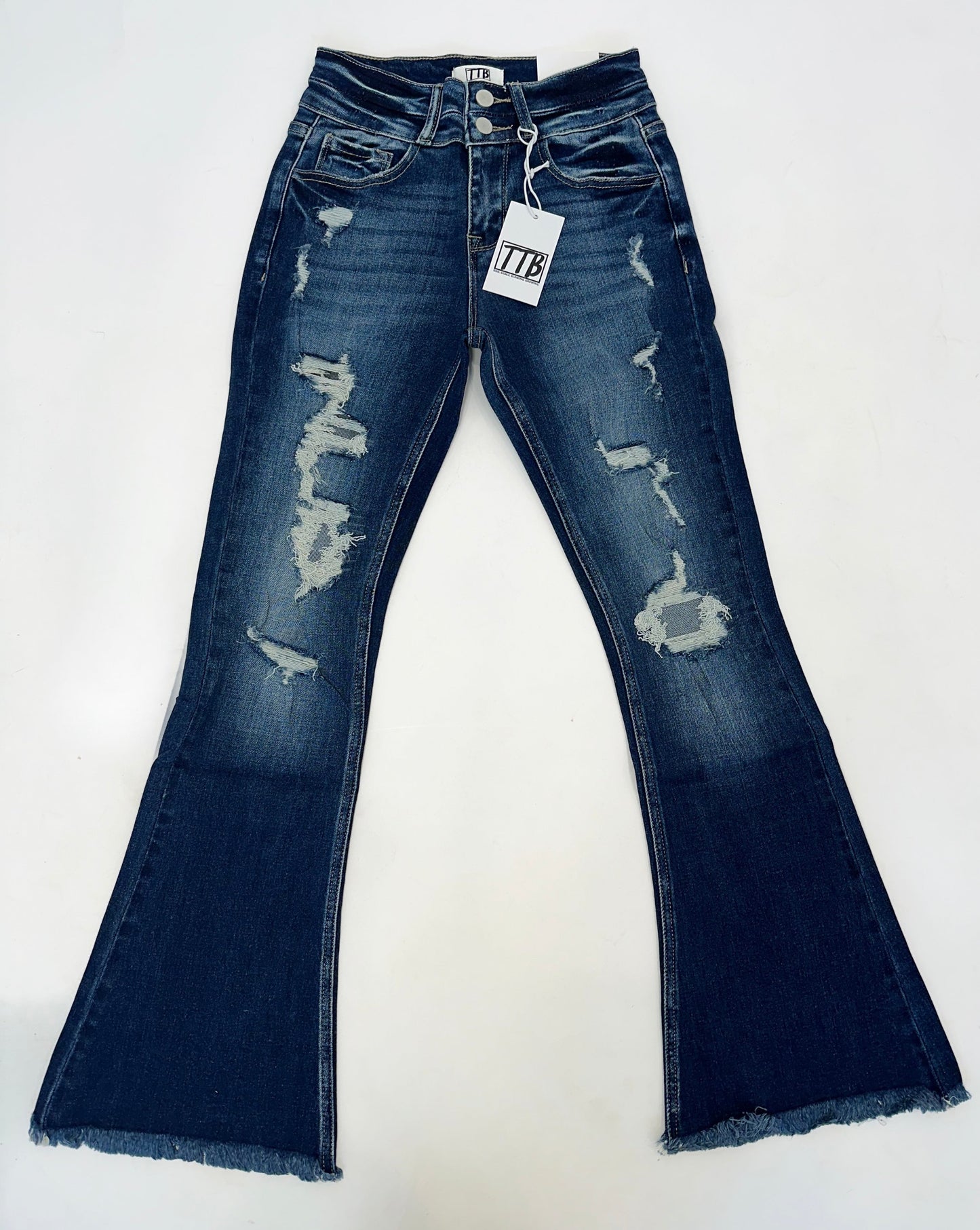DARK WASH Route 507 Milestone Distressed Denim Flare Jeans