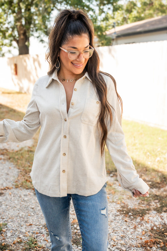 Prescott Stripe Button-Up Top