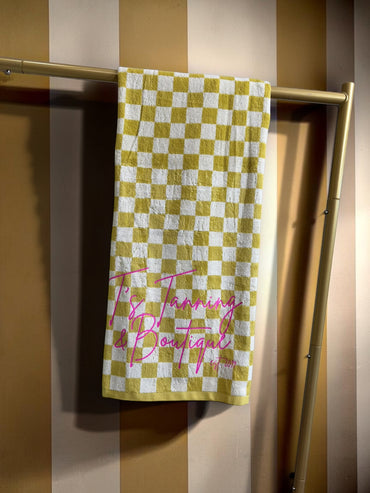 Yellow Checkered T's Tanning Beach Towel