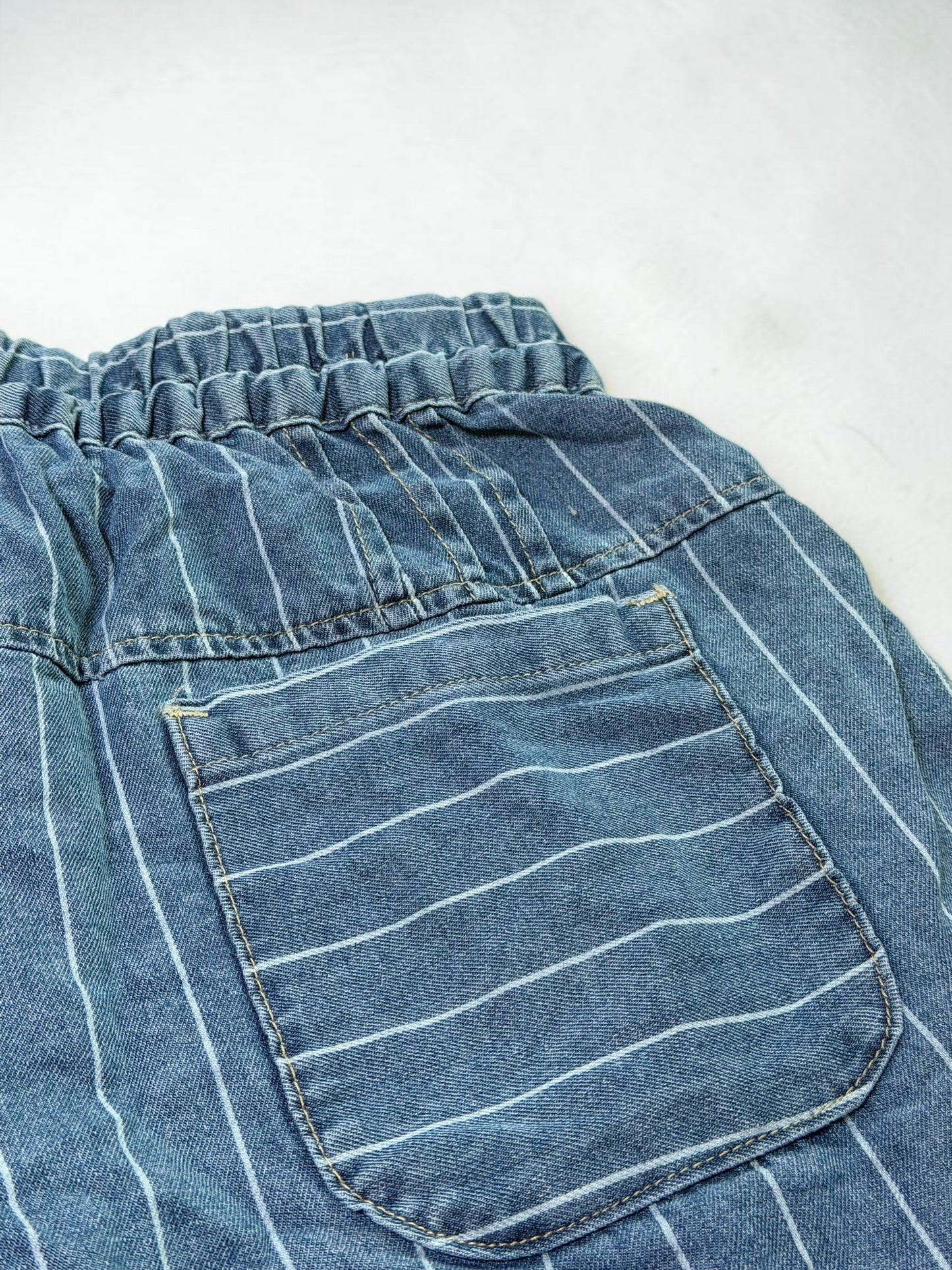 Blue Stripes Denim Drawstring Shorts