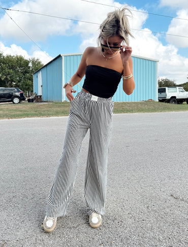 Black Stripe High Wasted Pants