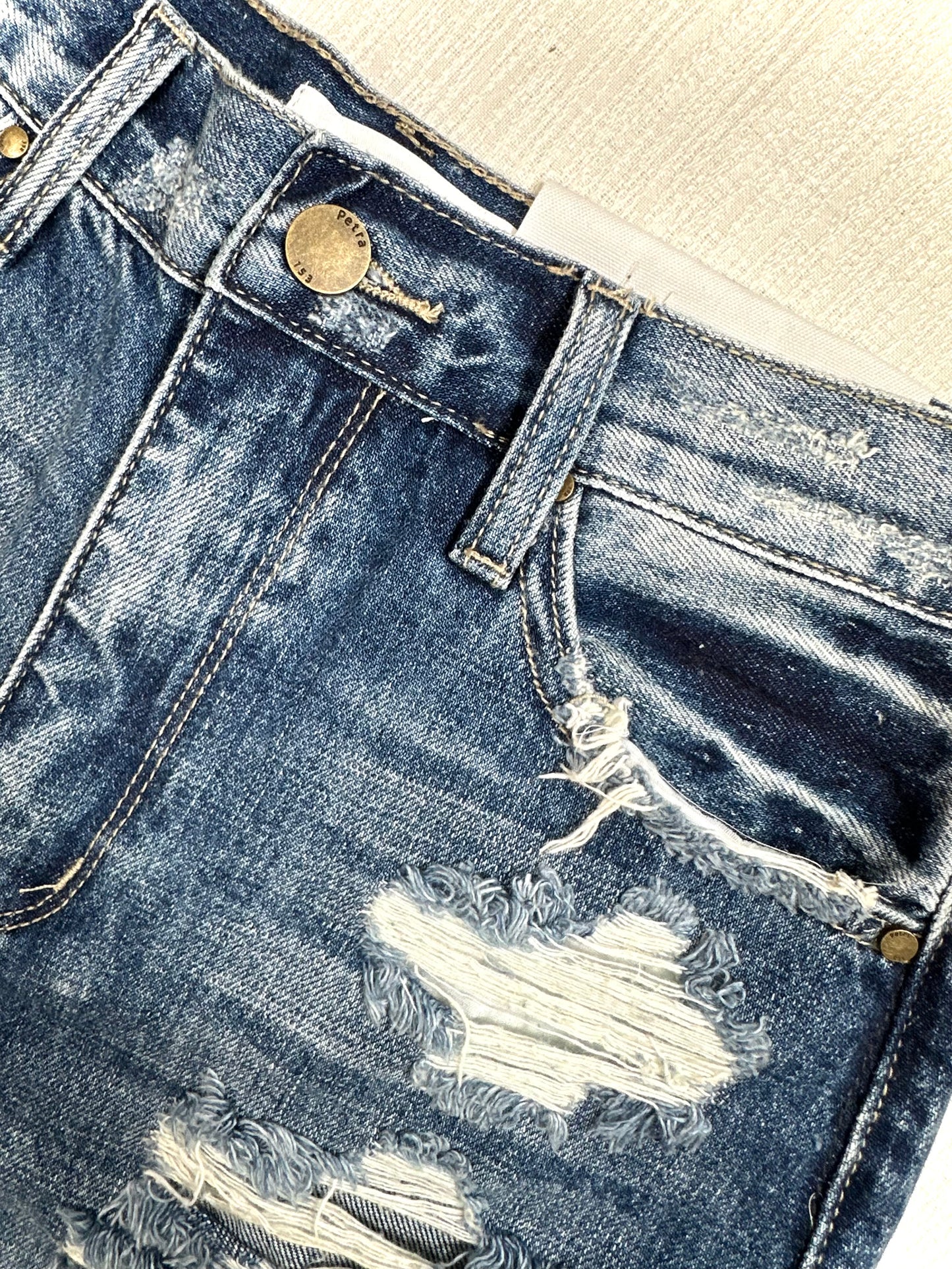Alyssa High Rise Distressed Denim Shorts