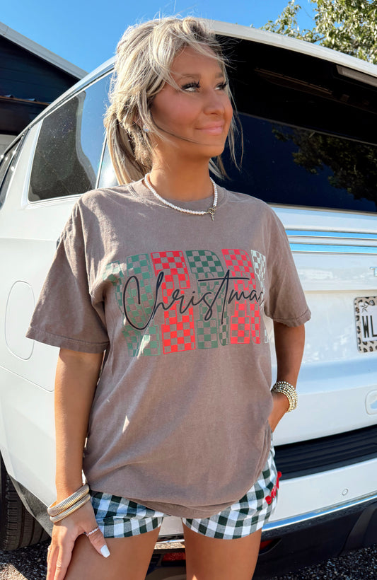 Checkered Merry Christmas Graphic T-shirt