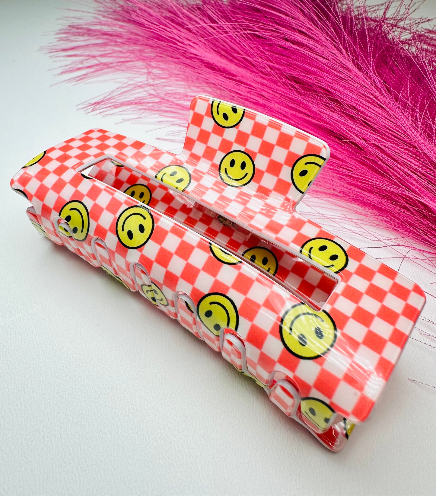 Jumbo Checkered Smiley Hair Claw Clip