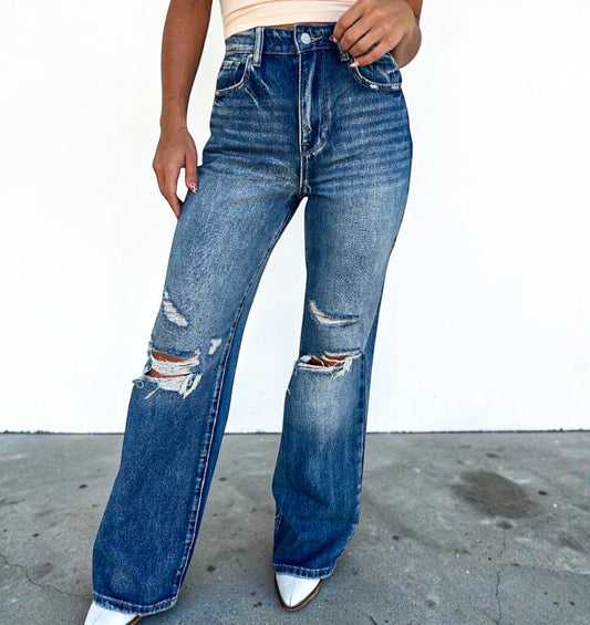 Sammi Distressed Straight Leg Denim Jeans