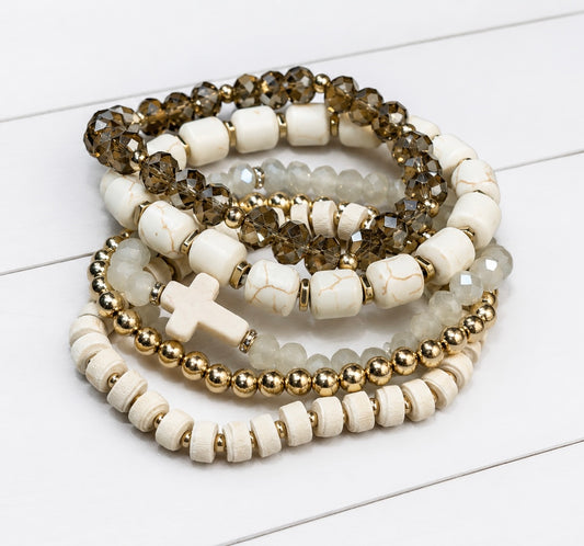 Sand Stone Cross Bracelet Set