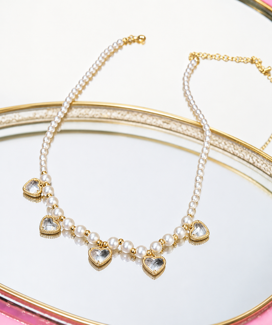 Sweet Heart Pearl Charm Necklace