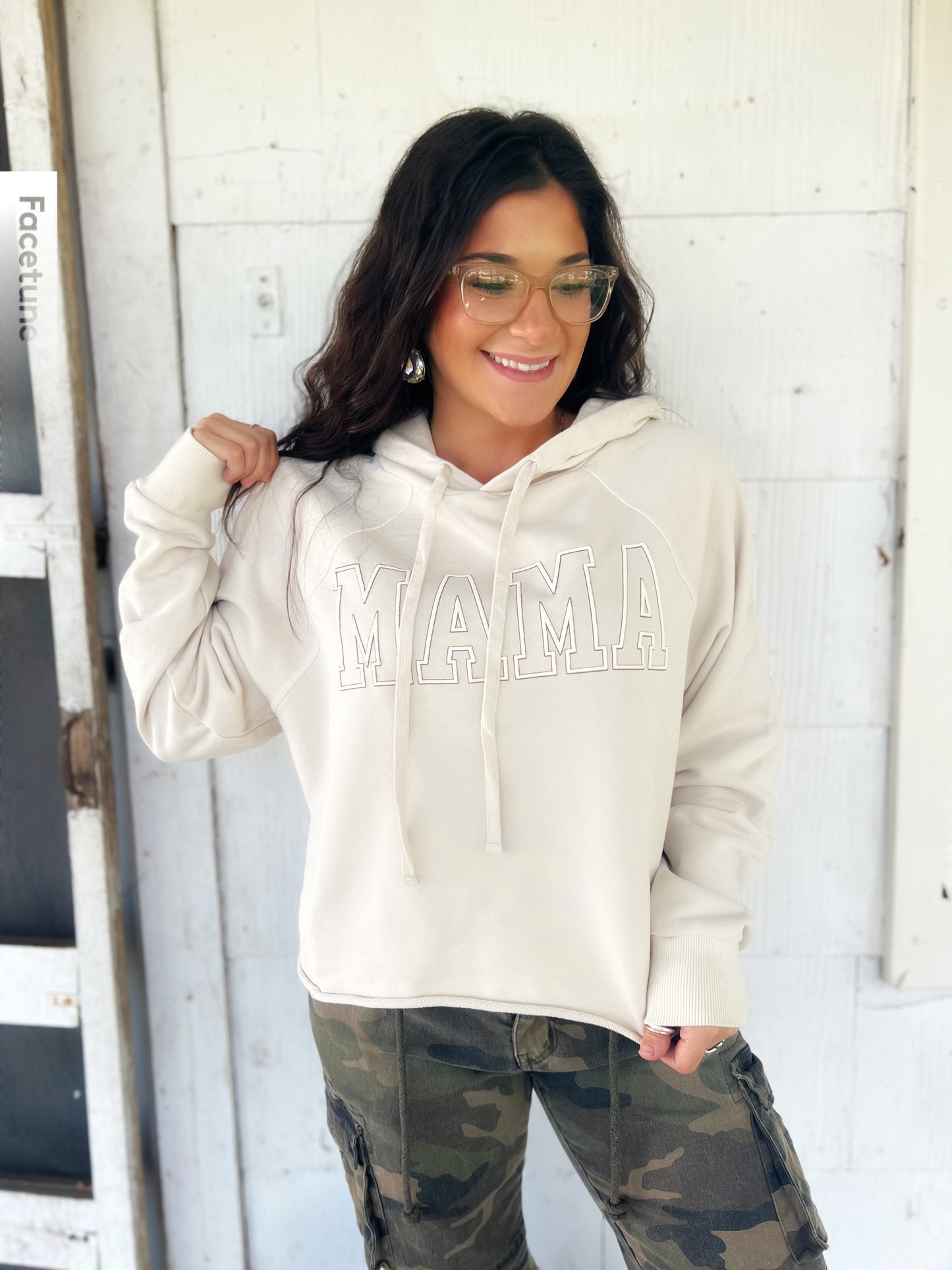 MAMA Puff Cropped Hoodie Cream Sweatshirt