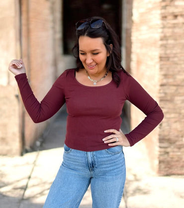 Wine And Dine Ribbed Long Sleeve Top