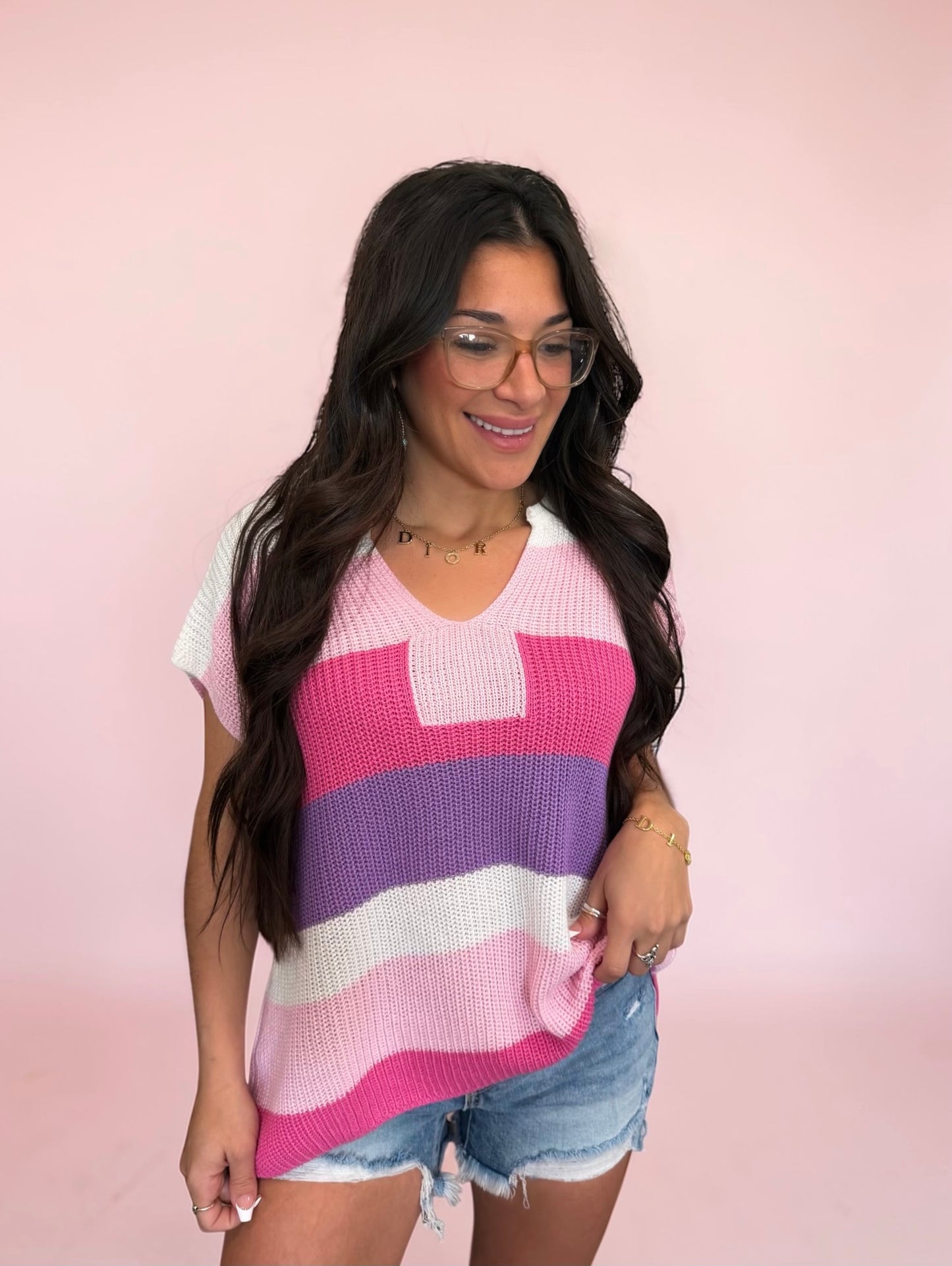 Blushline Notch V‑Neck Knit Top