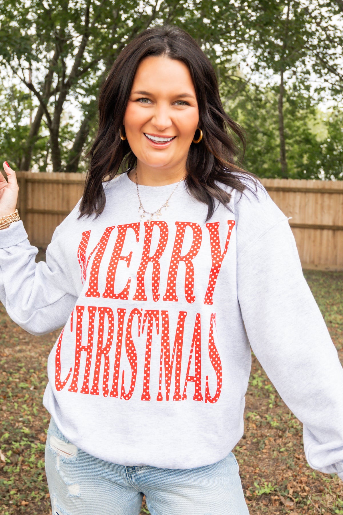 MERRY Polka-Dot CHRISTMAS Graphic Crewneck