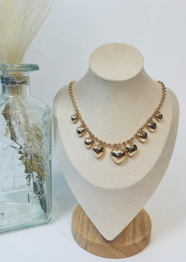 Puffy Heart Ball Chain Charm Necklace