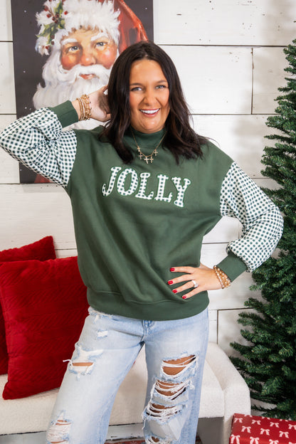JOLLY Gingham Mock Neck Sweatshirt