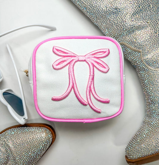Velvet Bows Zipper Travel Pouch