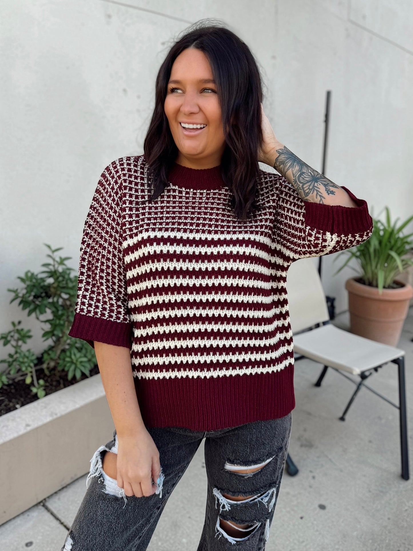 Crimson Drape Sweater Top