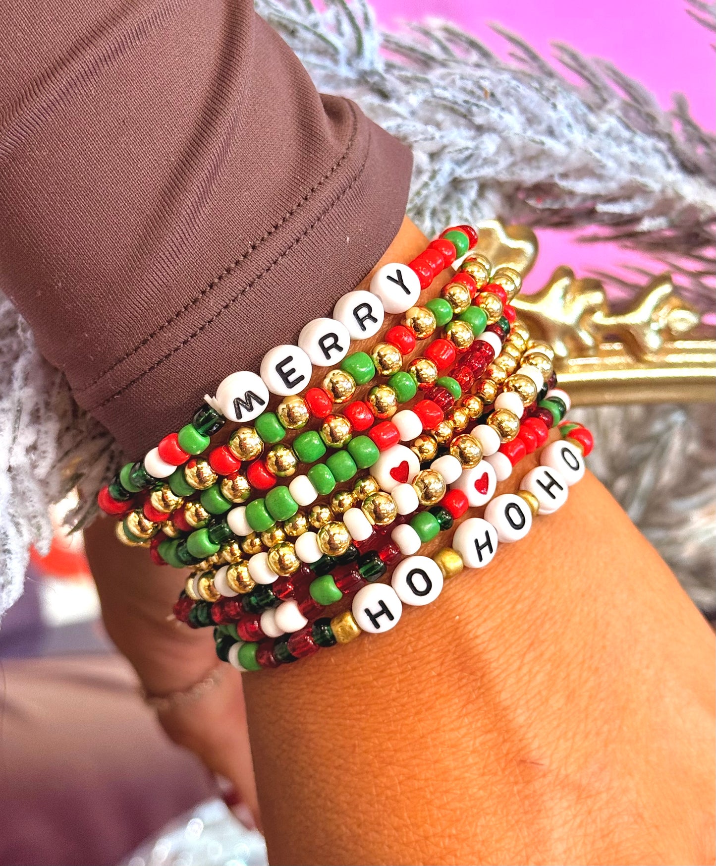 HO HO HO Merry Beaded Multi-Piece Bracelet Set