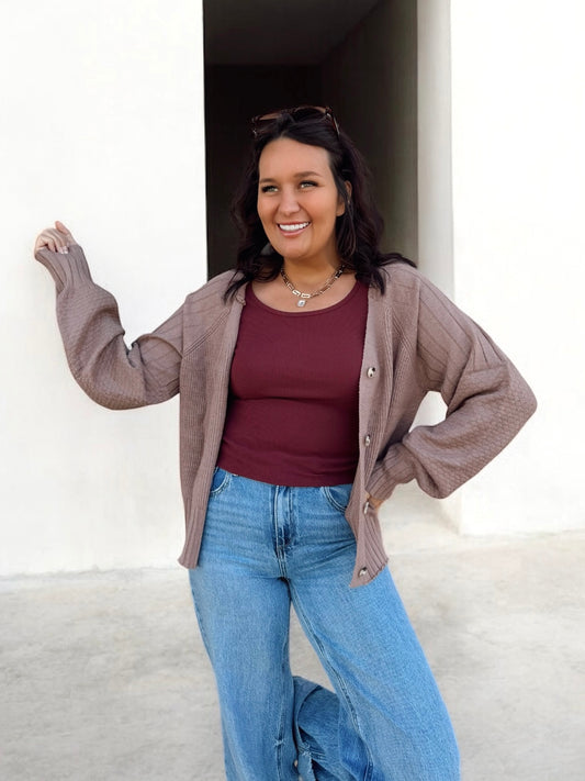 The Textured Haven Button V Neck Cardigan Top