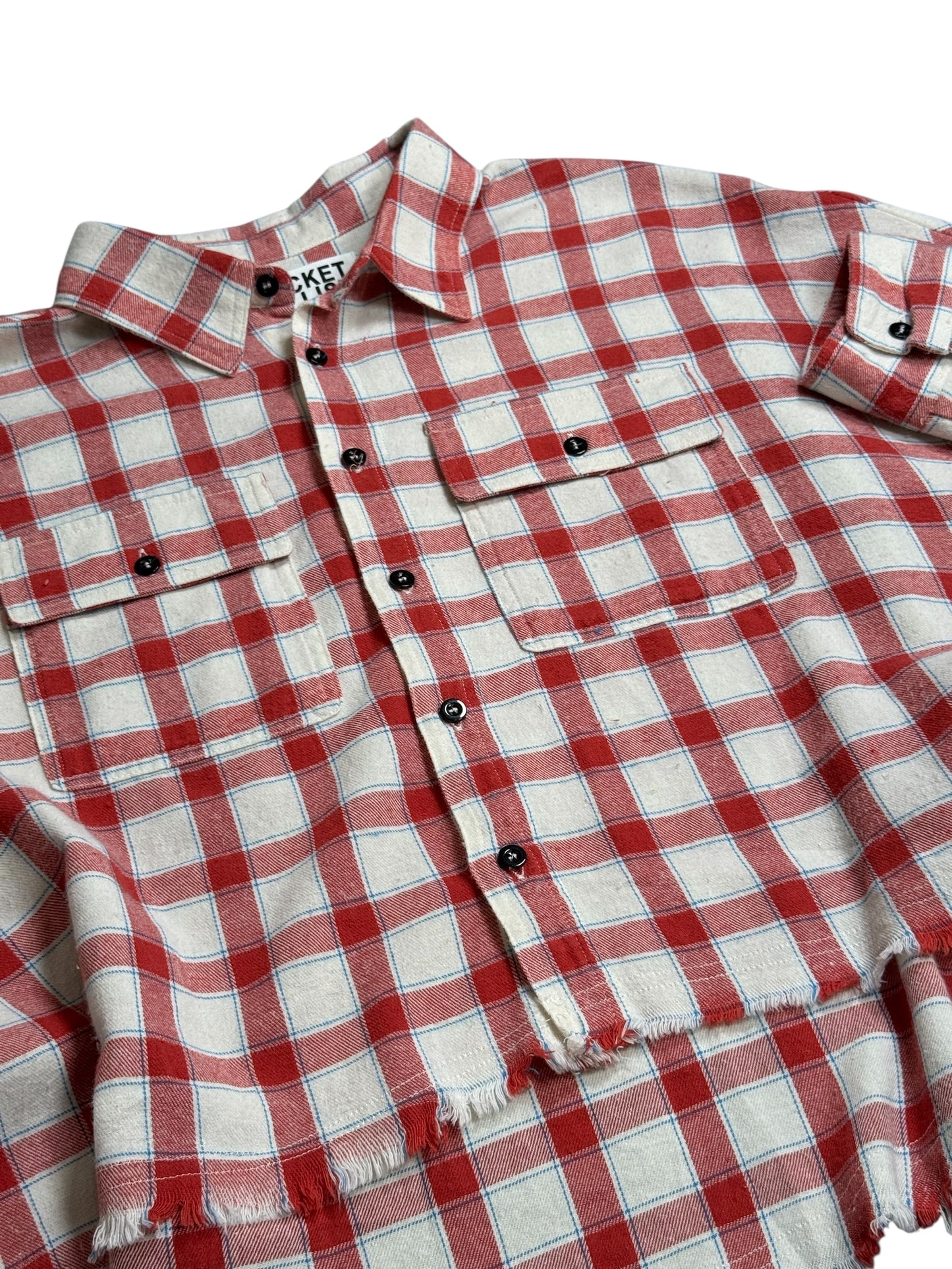 Frayed Edge Plaid Button Down Top