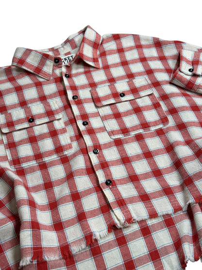 Frayed Edge Plaid Button Down Top