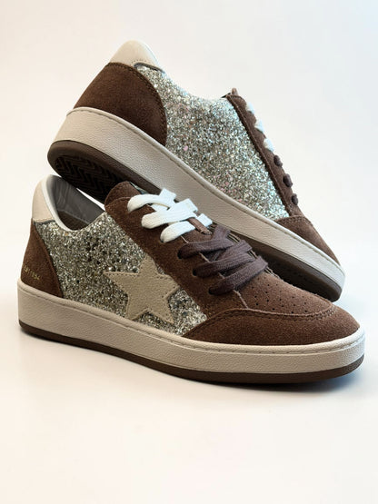 Denisse Brown Glitter Pop Low-Top Sneakers