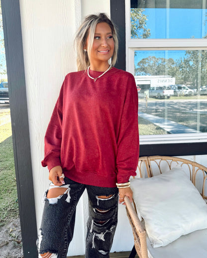 Red Dahlia Crewneck Pullover Sweater Top