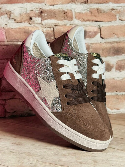 Denisse Brown Glitter Pop Low-Top Sneakers