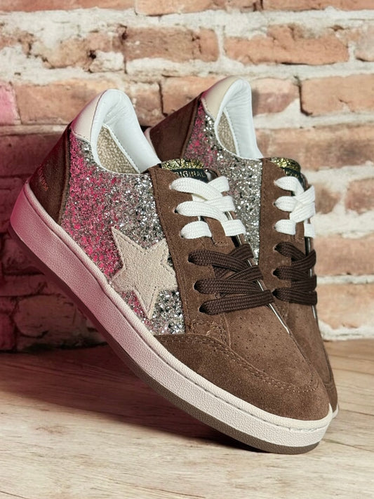 Denisse Brown Glitter Pop Low-Top Sneakers