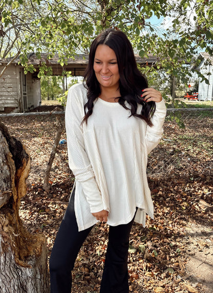 White Waffle Knit Oversized Top