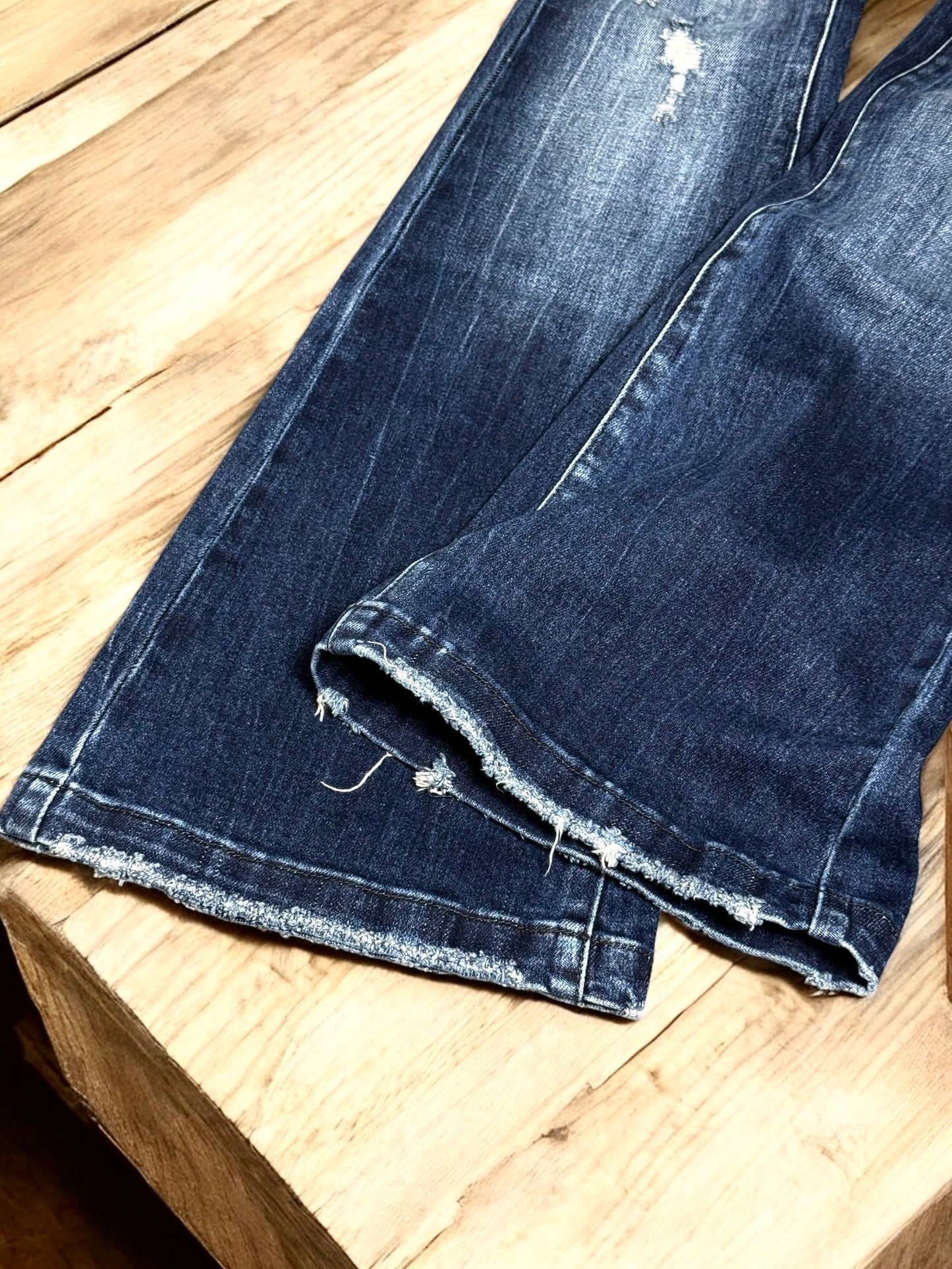 Kara Distressed Mid-Rise Flare Jeans