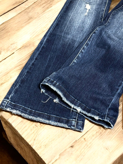 Kara Distressed Mid-Rise Flare Jeans