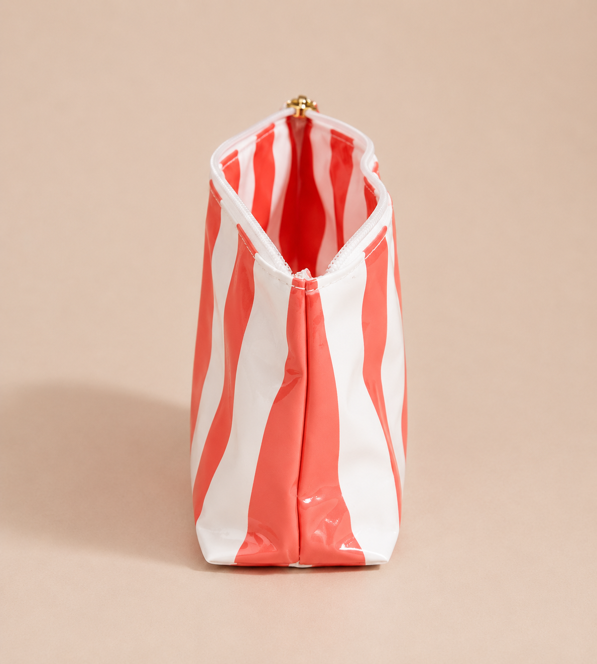Striped Vinyl Zipper Makeup Bag