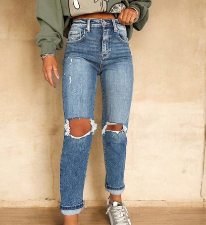 High Standards Distressed Mom Jeans