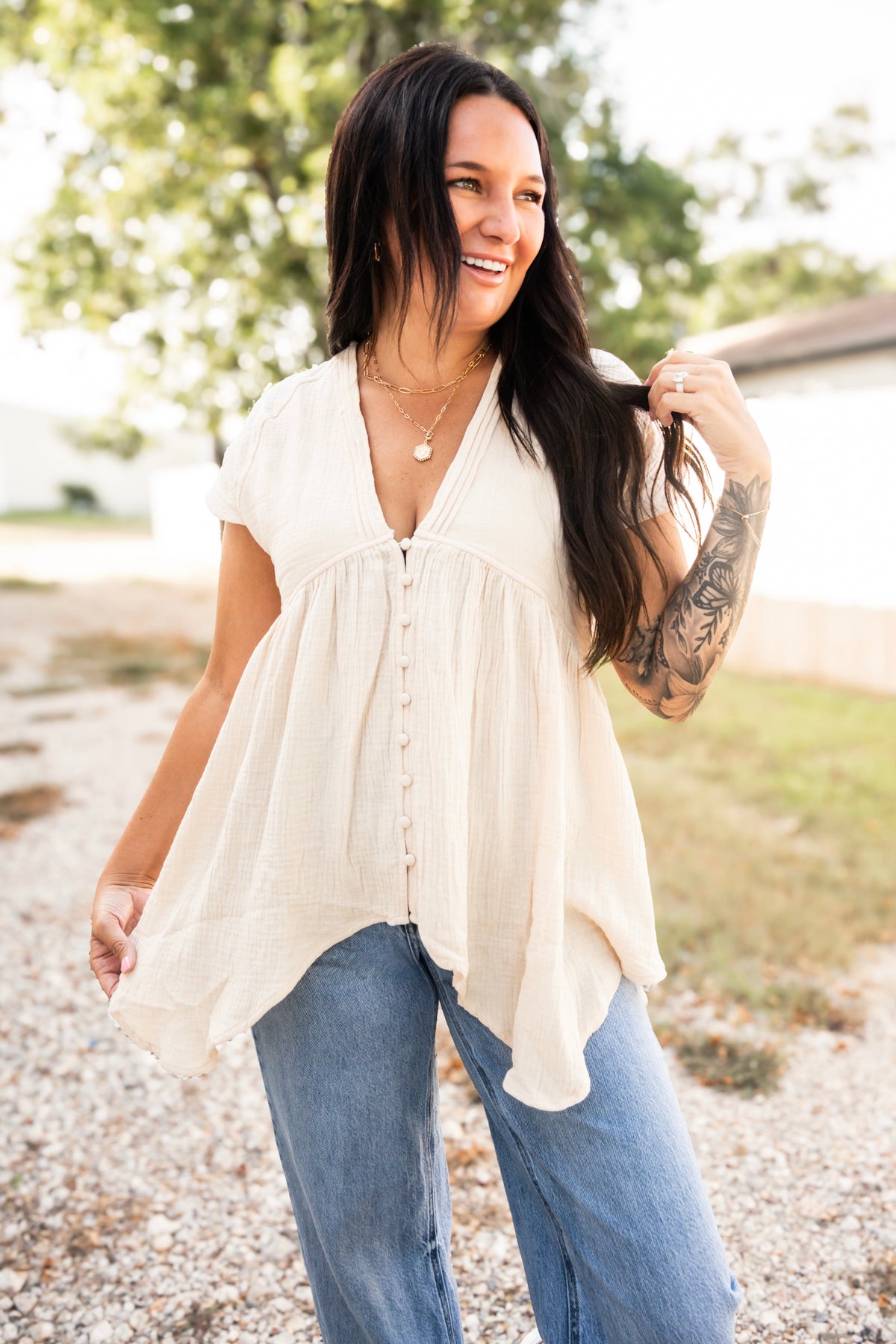 Oat Relaxed Button-Down Blouse