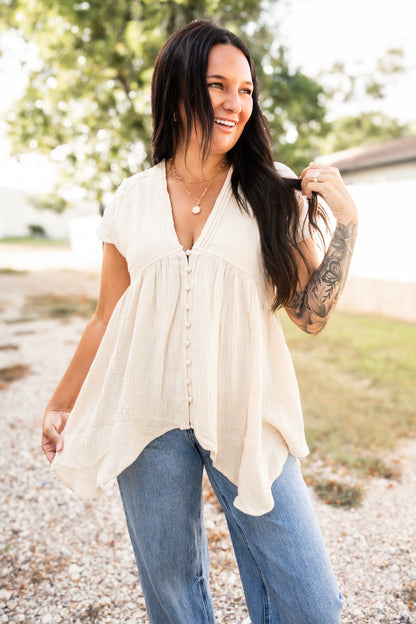 Oat Relaxed Button-Down Blouse